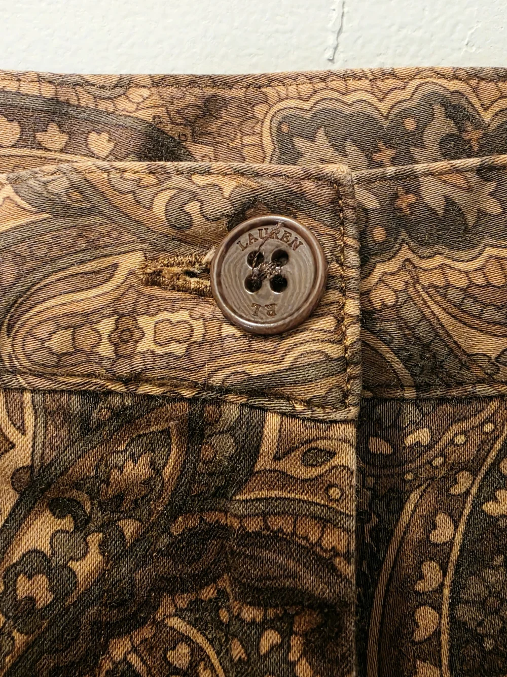 Lauren Ralph Lauren Paisley Brown Cotton Blend Chinos Pants Trousers Size 14